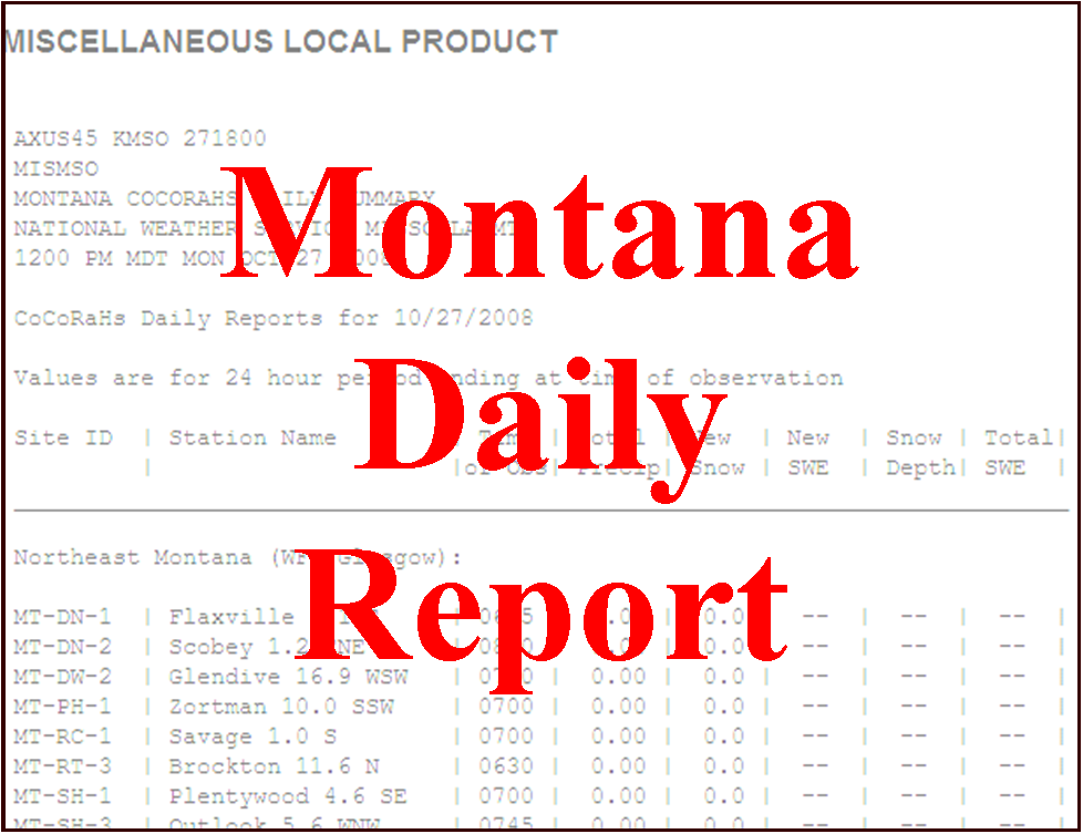 CoCoRaHS Daily Report Montana