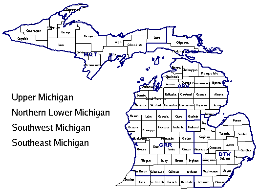 Map of Michigan with links to spot forecast request pages