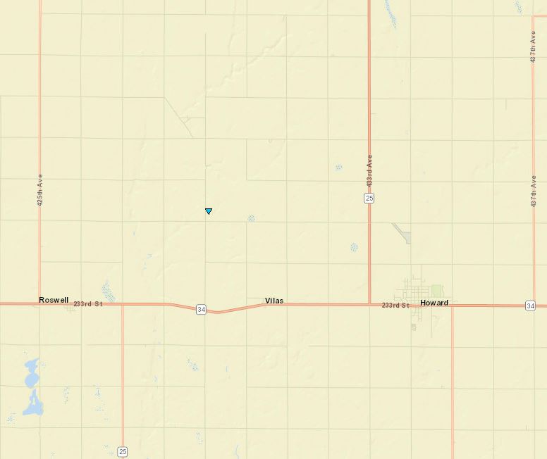 Location of tornado near Vilas, South Dakota