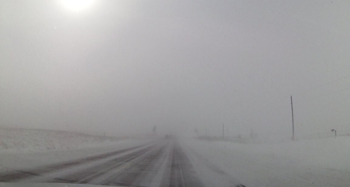 Icy roads and poor visibility along Highway 9 in Dickinson County