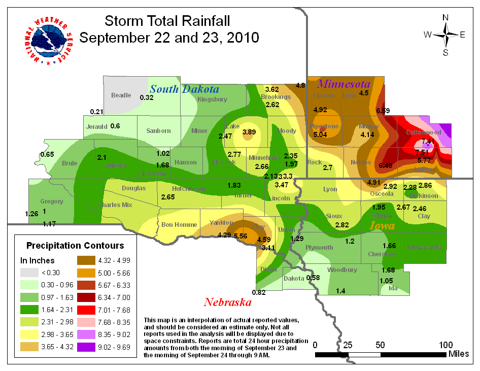 Storm Total Precipitation for September 22nd and 23rd, 2010