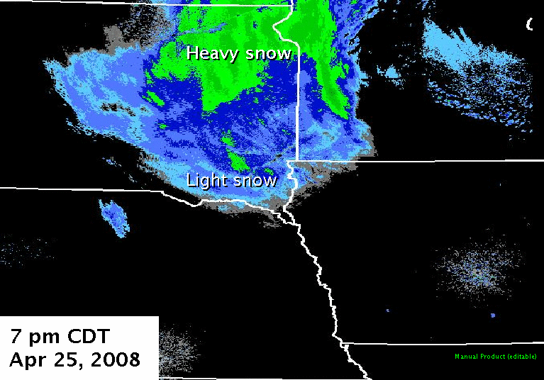 Radar imagery from 7 pm, April 26, 2008.