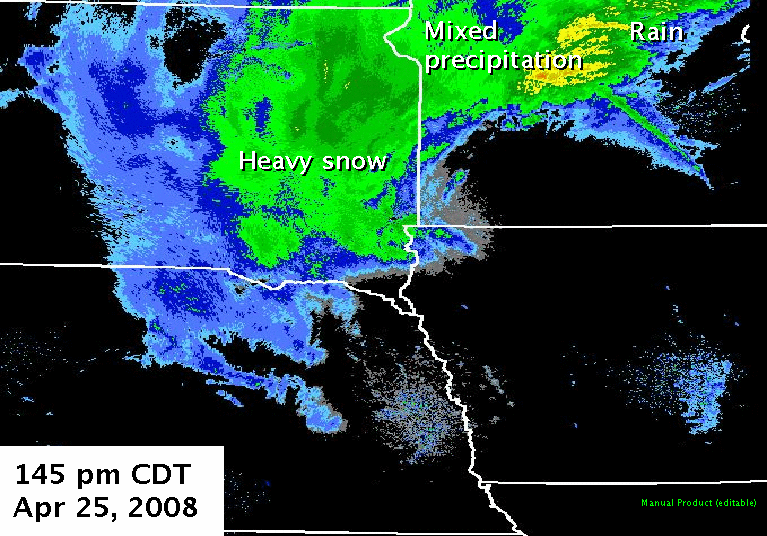 Radar imagery from 145 pm CDT, April 25, 2008