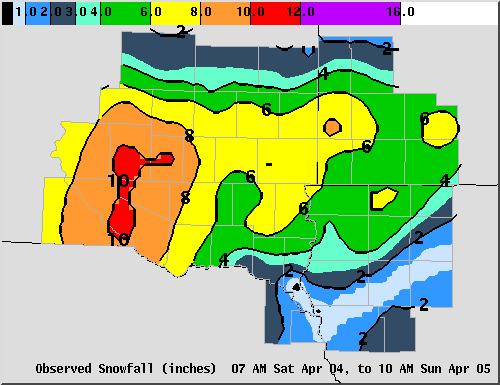 Snowfall Reports received through 10 AM Sunday, April 5, 2009