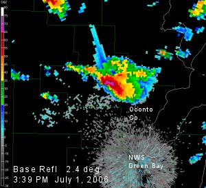 Radar image of storm over Oconto Co.
