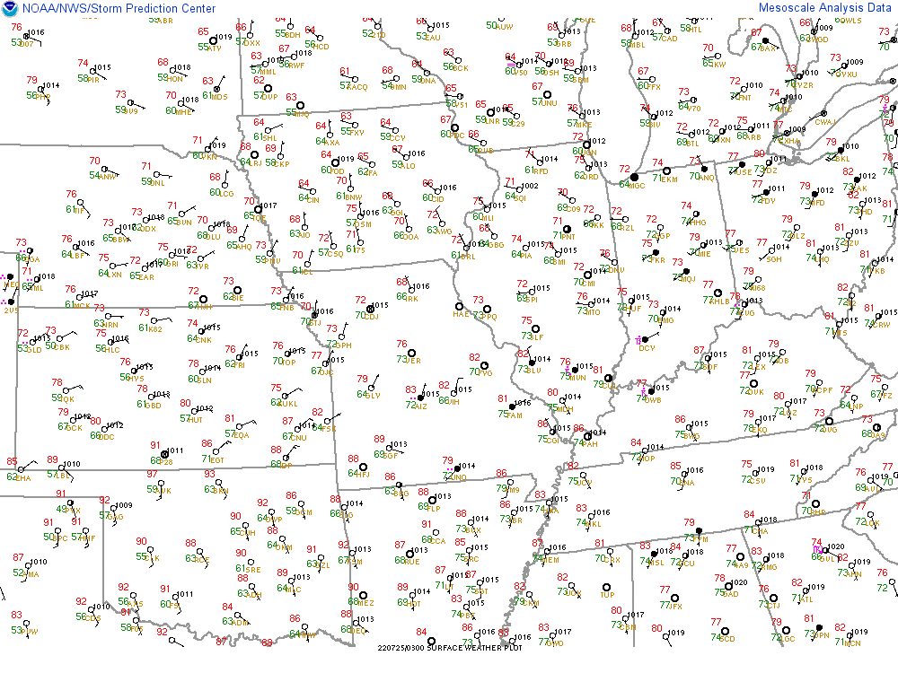 Environment - Surface Observations at 11 PM EDT July 24