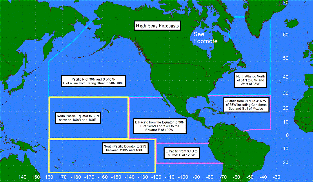 High Seas Forecast Zones Map, text list below