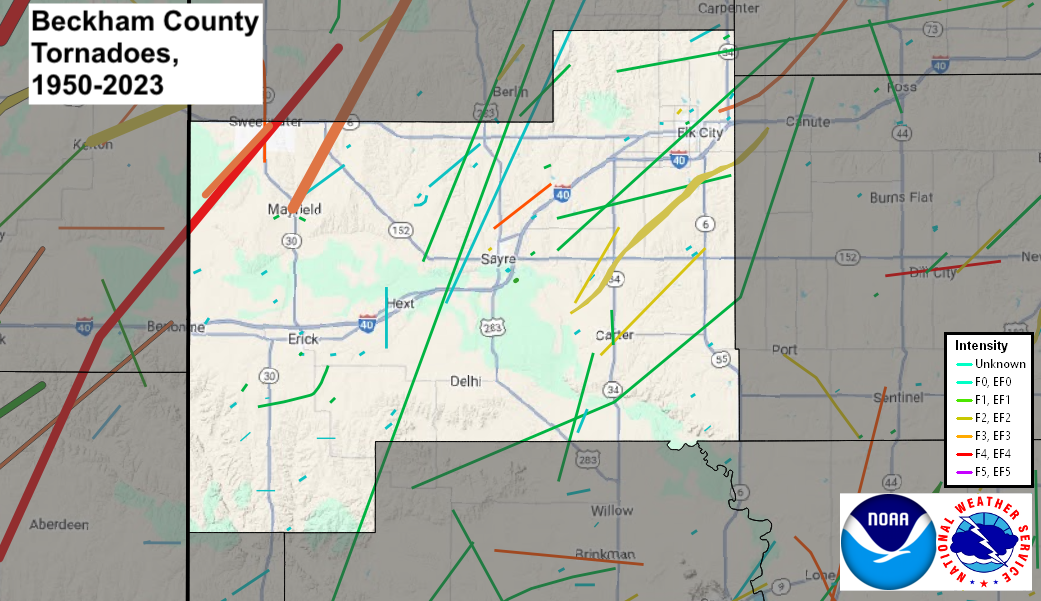 Tornado Track Map for Beckham County, OK