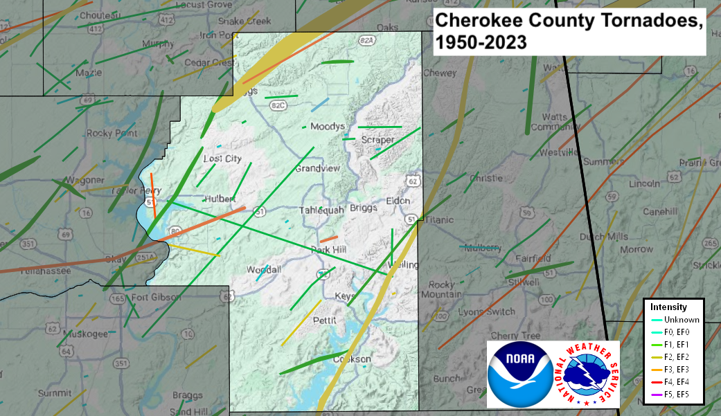 Tornado Track Map for Cherokee County, OK
