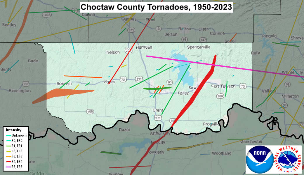 Tornado Track Map for Choctaw County, OK