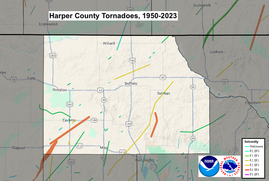 Tornado Track Map for Harper County, OK