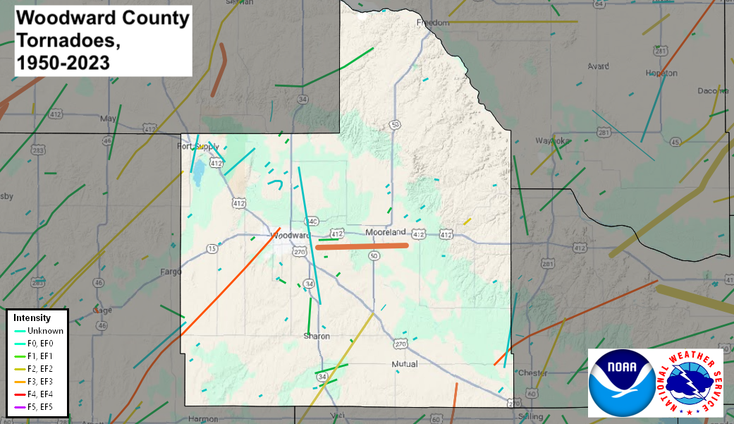 Tornado Track Map for Woodward County, OK