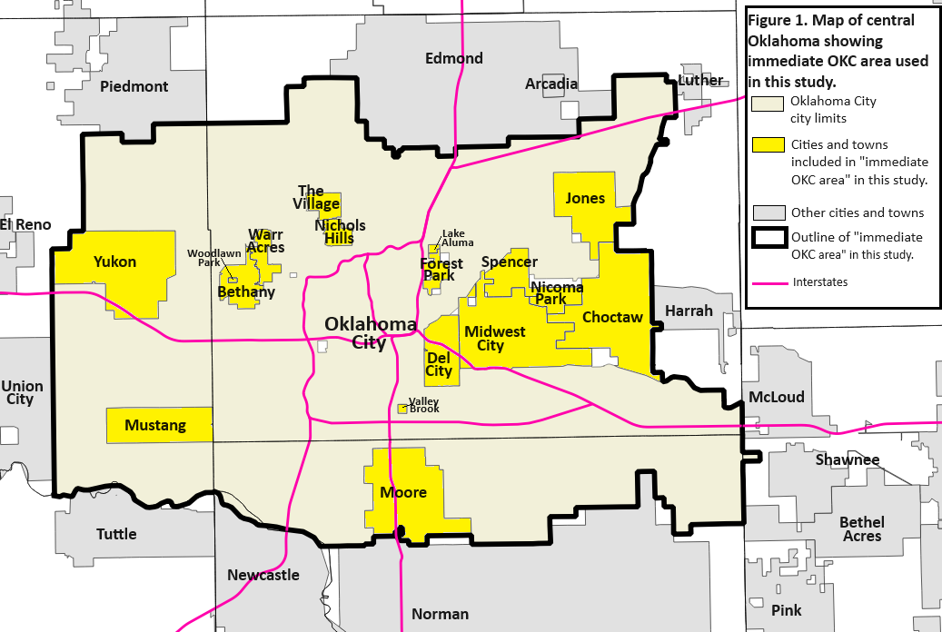 Figure 1: Map of Central Oklahoma Showing the Immediate Oklahoma City, Oklahoma Area