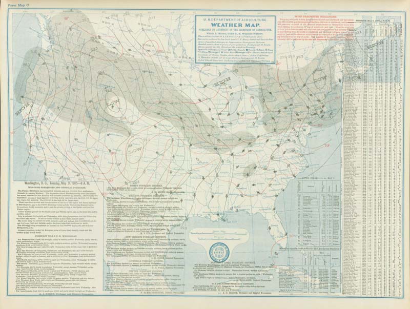 8:00 am CST May 9, 1905 U.S. Weather Burea Surface Analysis