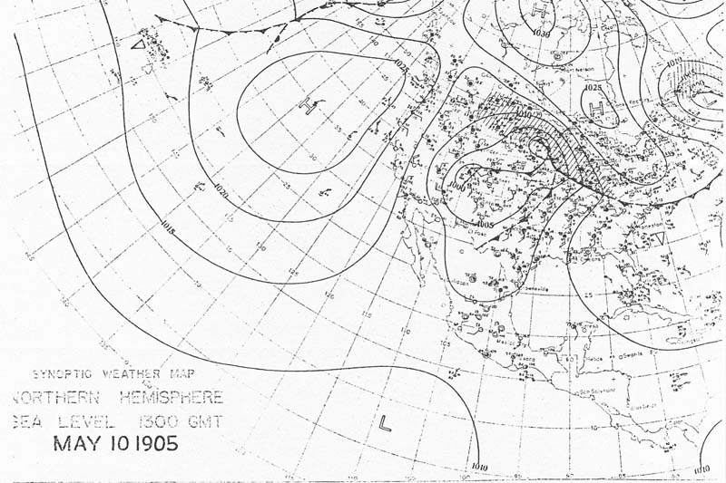 8:00 am CST May 10, 1905 U.S. Weather Burea Surface Analysis