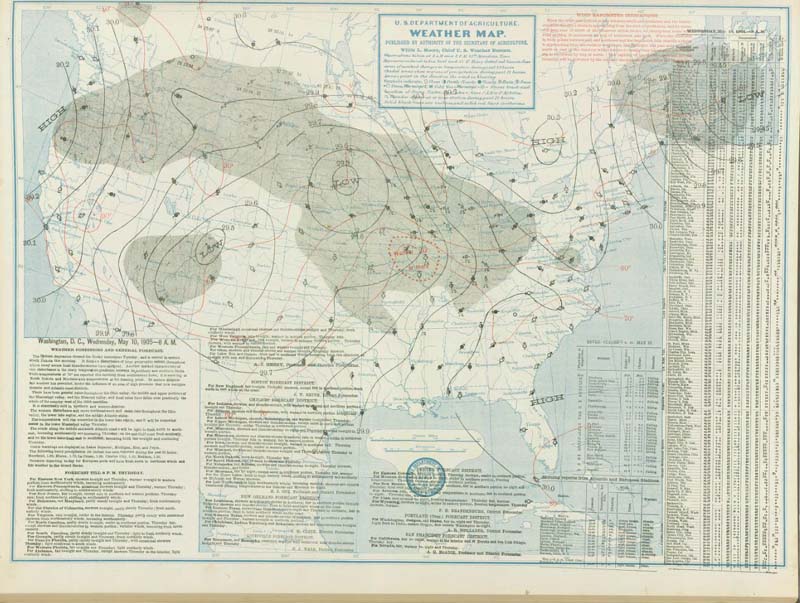 8:00 am CST May 10, 1905 U.S. Weather Burea Surface Analysis