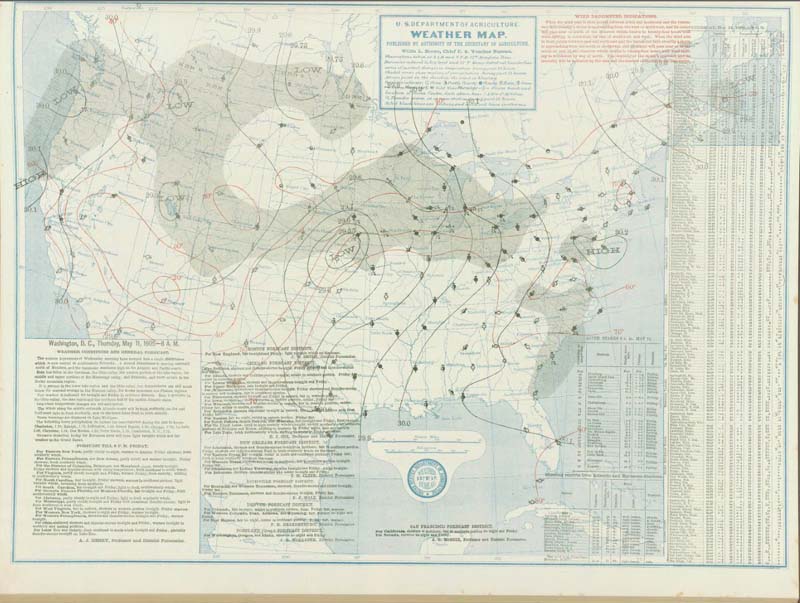 8:00 am CST May 11, 1905 U.S. Weather Burea Surface Analysis