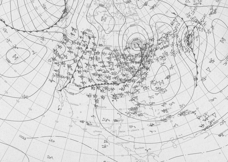 U.S. Weather Bureau Surface Analysis at 7:00 am CST (1300 UTC) on April 27, 1912.
