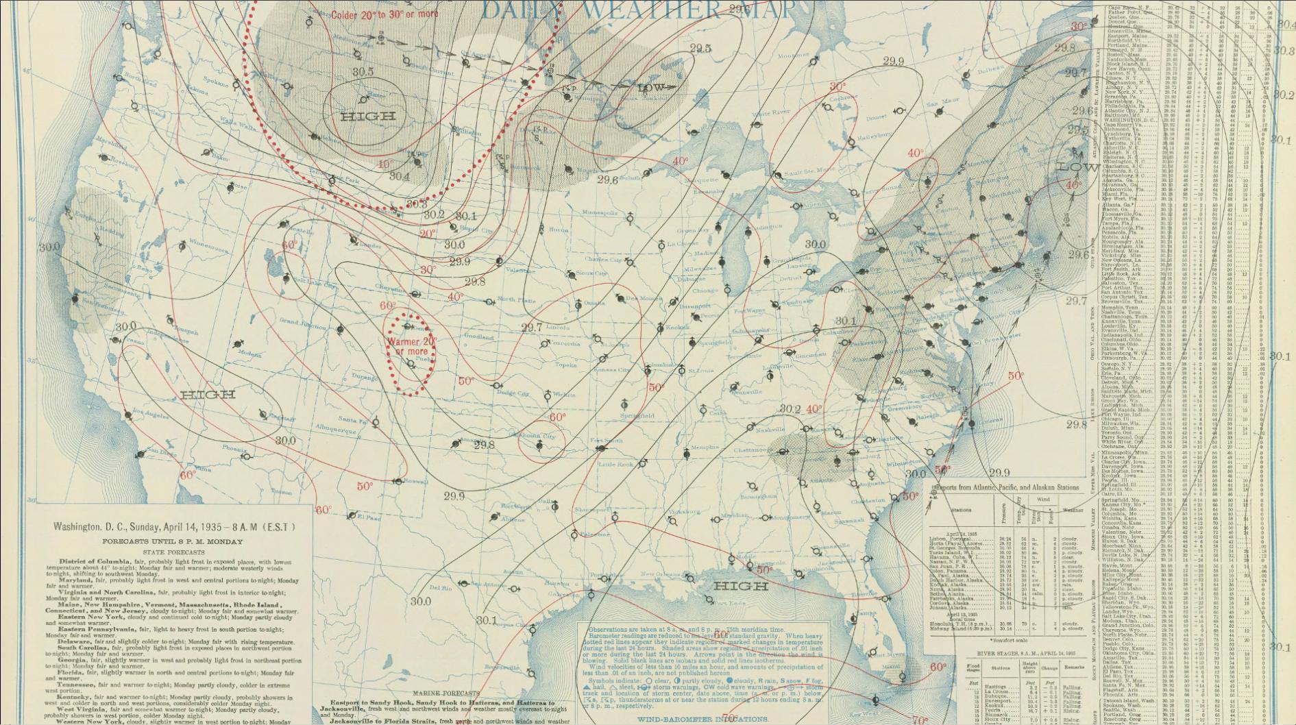 7:00 am CST April 14, 1935 U.S. Weather Burea Surface Analysis
