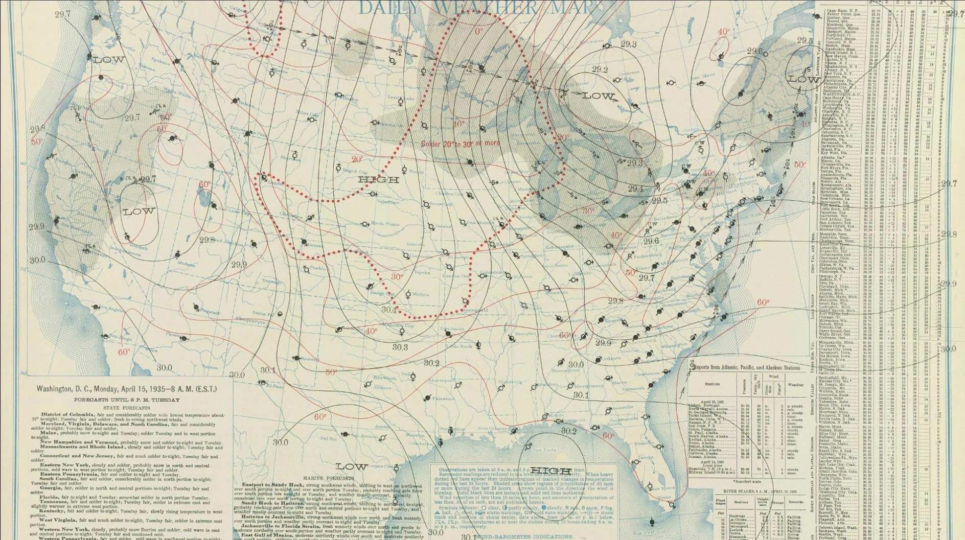 7:00 am CST April 15, 1935 U.S. Weather Burea Surface Analysis