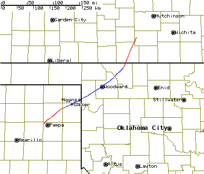 Map of Woodward tornado track
