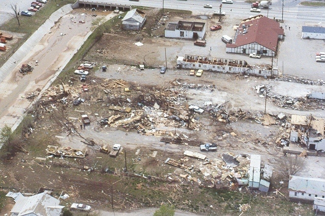 Aerial view of damage in Lawton, Oklahoma. Date: 4/12/1979