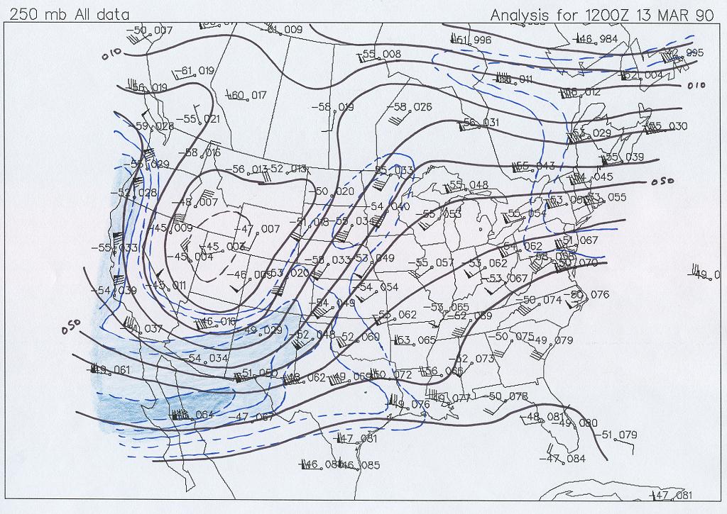 250 mb Map at 6 AM CST, March 13, 1990
