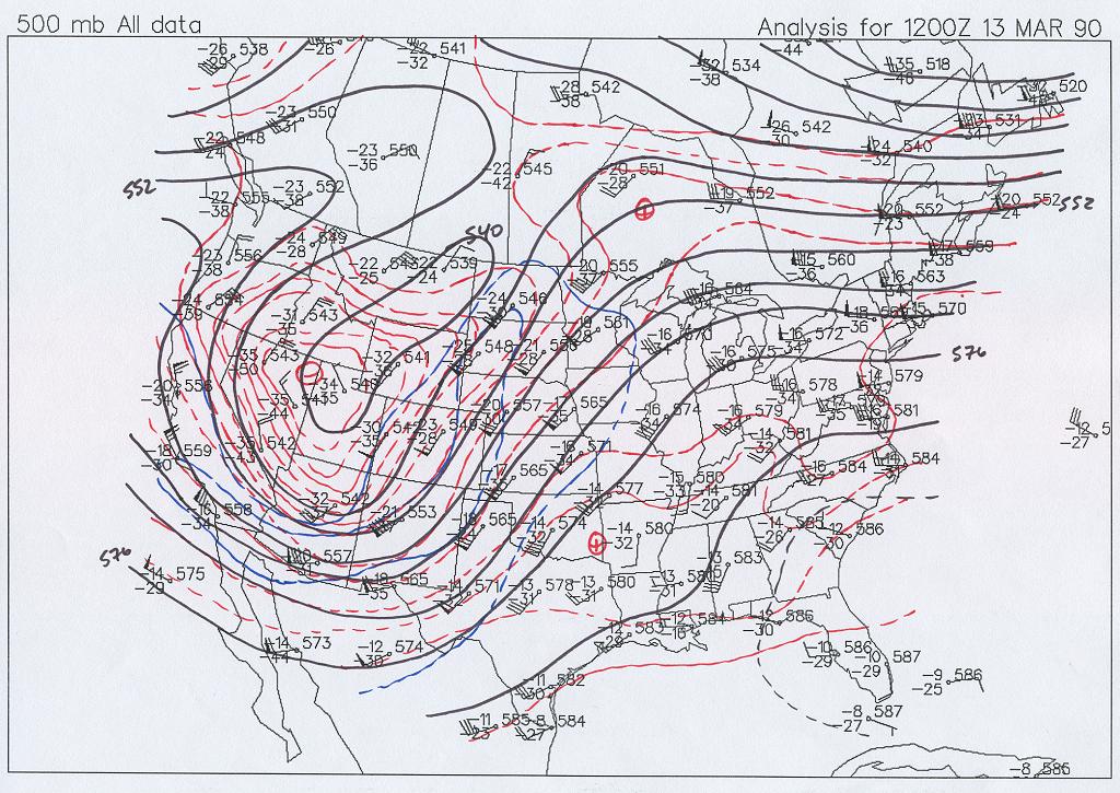 500 mb Map at 6 AM CST, March 13, 1990
