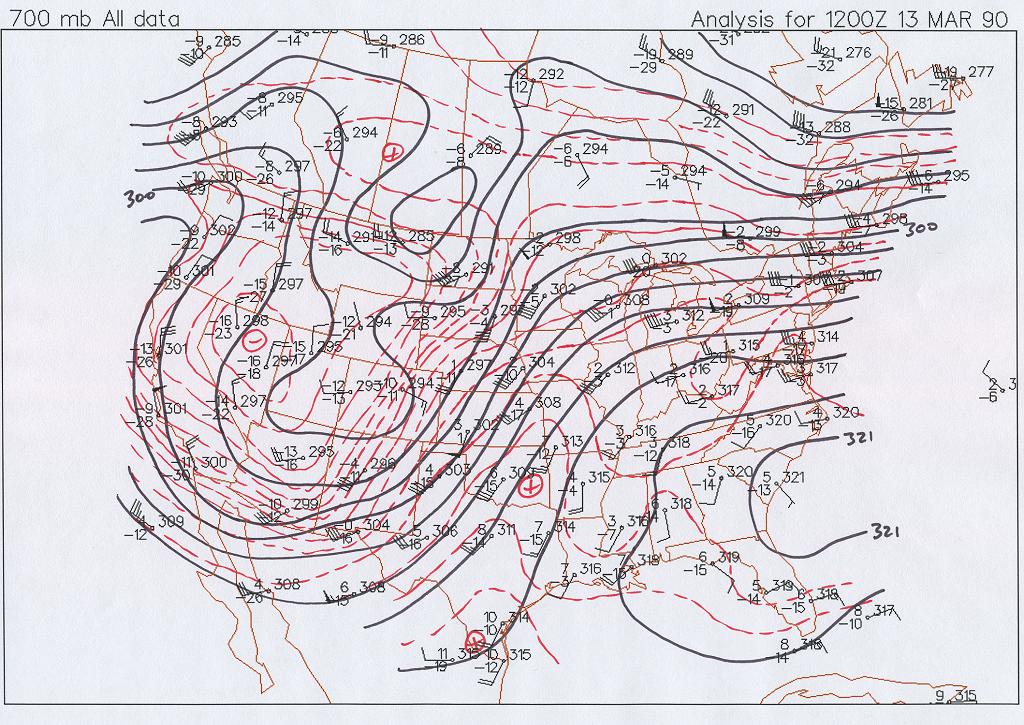 700 mb Map at 6 AM CST, March 13, 1990