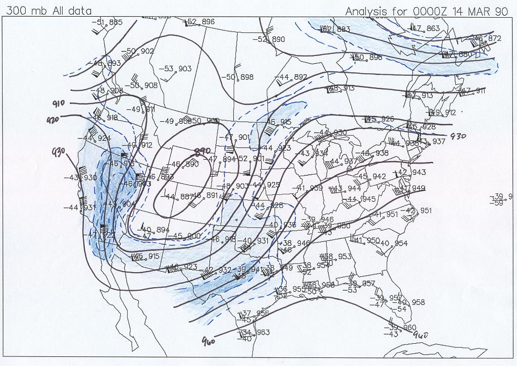 300 mb Map at 6 PM CST, March 13, 1990