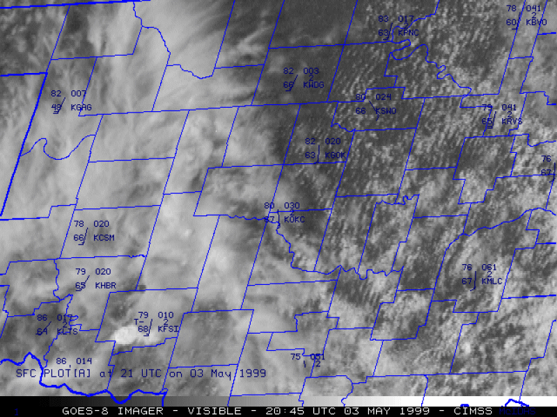 Visible Satellite Loop from 3:45-7:15 PM CDT on May 3, 1999
