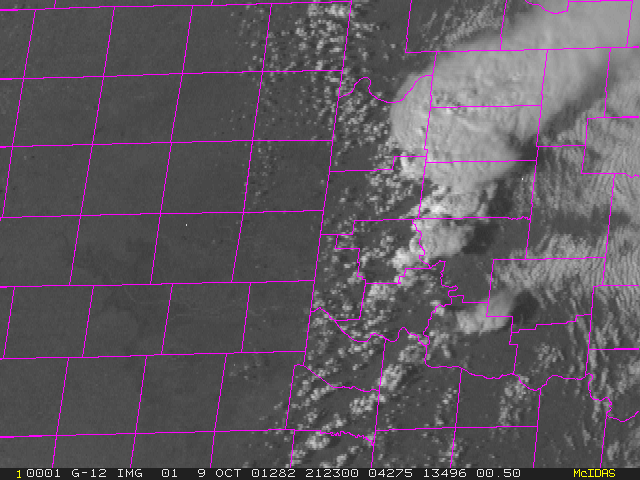 Loop of Visible Satellite Images on October 9, 2001 with a Zoomed-in View of Southwestern Oklahoma