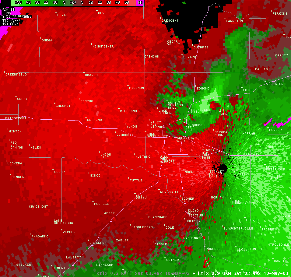Twin Lakes, OK (KTLX) Storm Relative Velocity Image for 10:49 PM CDT, 5/09/2003