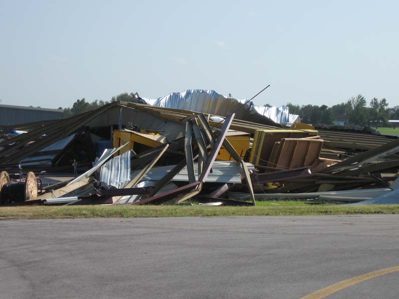 Debris in destroyed hangar
