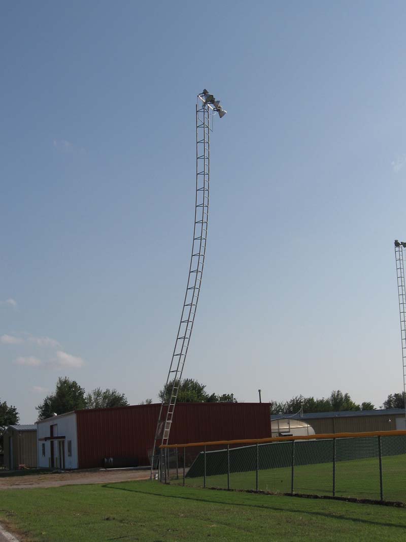 Bent light pole at high school baseball field