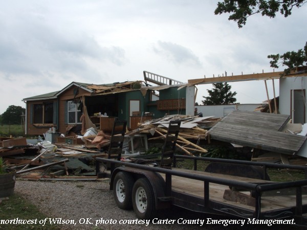 Mobile home destroyed northwest of Wilson, OK