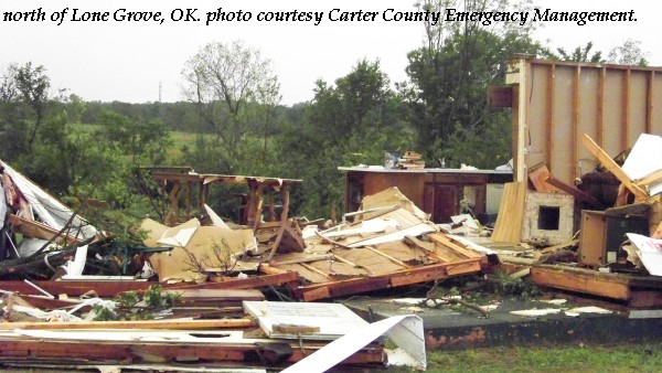 Damage to a home north of Lone Grove