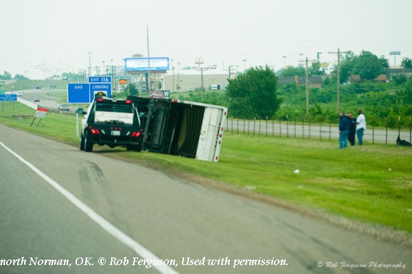 Truck flipped on Interstate 35 in north Norman, OK