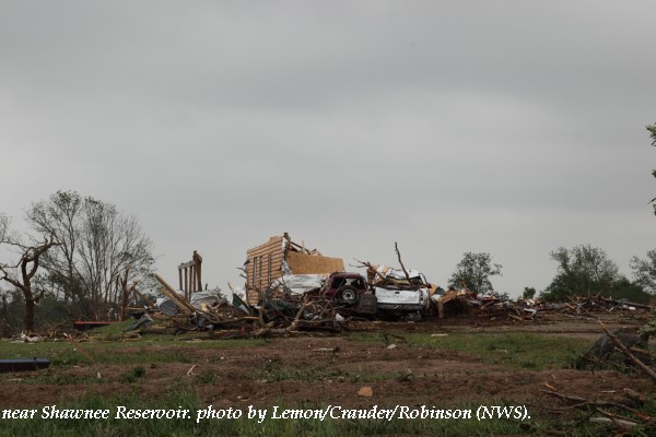 Home damage west of Shawnee, OK