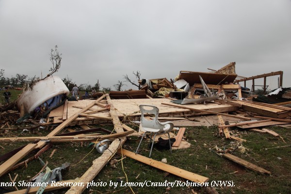Home damage west of Shawnee, OK.