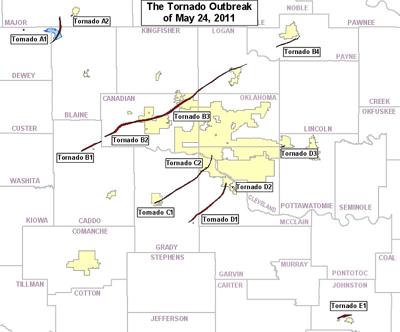 Preliminary Tornado Tracks for the May 24, 2011 Tornado Outbreak