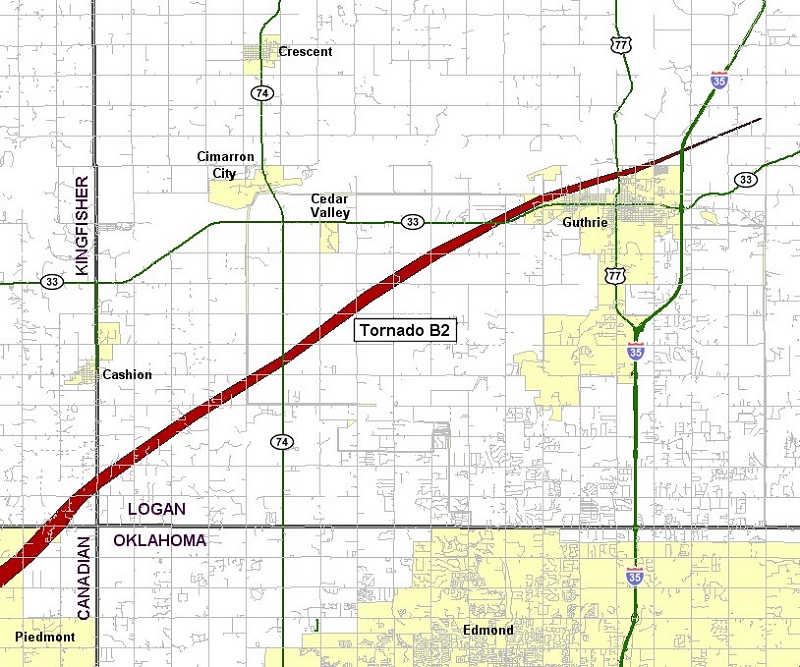 Preliminary Tornado Track for the Calumet-El Reno-Piedmont-Guthrie Tornado of May 24, 2011 - Logan County Portion