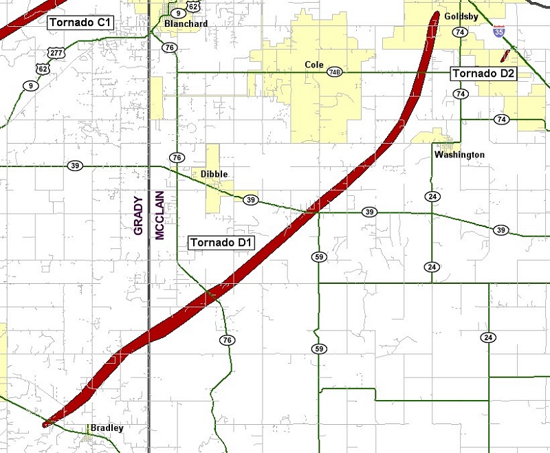 Preliminary Track for the Washington-Goldsby Tornado of May 24, 2011