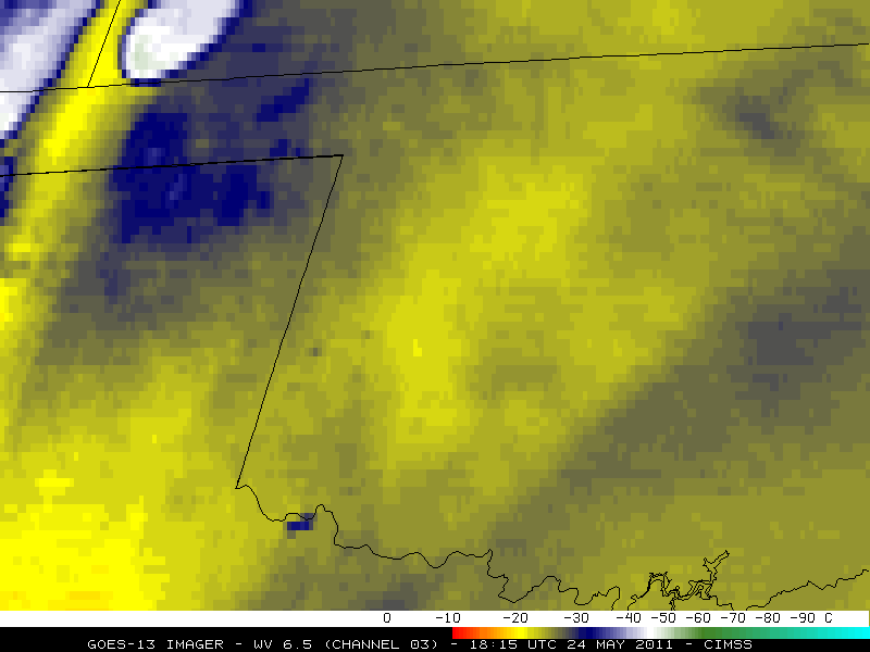 CIMMS animation of the GOES-13 6.5 µm water vapor channel from 1:15-3:33 pm CDT on May 24, 2011