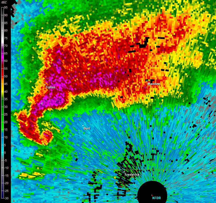 Frederick, OK (KFDR) Radar Images of Reflectivity at 2:56 PM CST on November 7, 2011 in the Tipton, Oklahoma Area