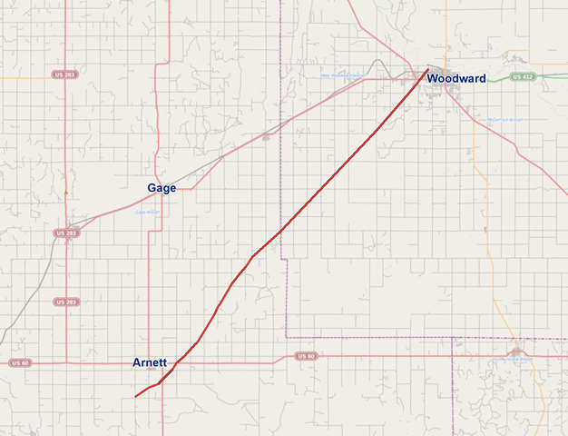 Map of the Approximate Tornado Track for the April 14, 2012 Woodward, OK Tornado