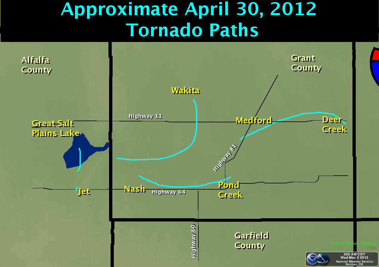 Approximate Damage Paths for the April 30, 2012 Tornadoes