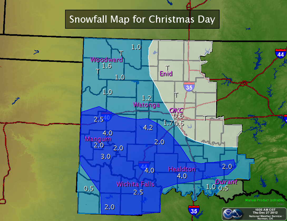 Storm Total Snowfall Map for the December 25, 2012 Winter Storm