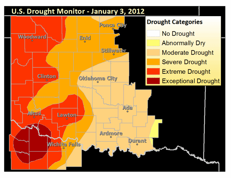 Animated loop of the U.S. Drought Monitor Conditions for the NWS Norman Forecast Area from January through December 2012