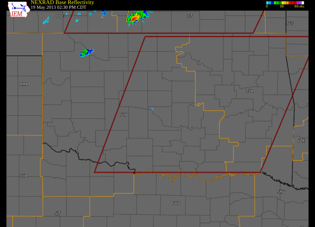 Regional Radar Reflectivity Loop with Watch and Warning Polygons from 2:30 pm to 11:30 pm CDT on May 19, 2013 Created Via the ISU Iowa Environmental Mesonet Website